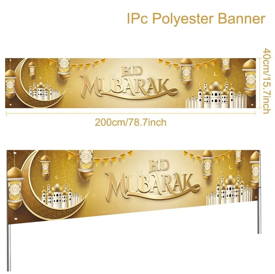 Eid Mubarak Outdoor Banner Flag Ramadan Decoration for Home 2024 Islamic Muslim Party Decor Gifts Ramadan Kareem Eid Al-Adha