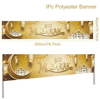 Eid Mubarak Outdoor Banner Flag Ramadan Decoration for Home 2024 Islamic Muslim Party Decor Gifts Ramadan Kareem Eid Al-Adha