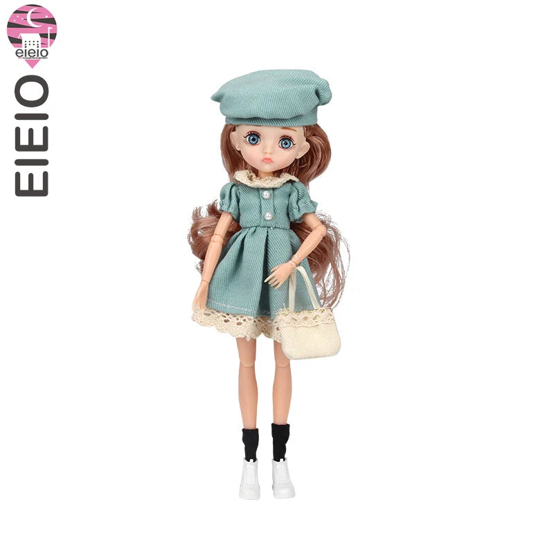 Slim 26cm Bjd Doll for Girl 13 Movable Joints Fashion Princess Clothes Suit Accessories Blue Eyes Decoration Eyelash Solid Doll