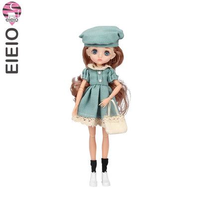Slim 26cm Bjd Doll for Girl 13 Movable Joints Fashion Princess Clothes Suit Accessories Blue Eyes Decoration Eyelash Solid Doll
