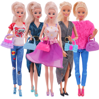 5Pcs Set of Barbies Doll Toy Clothes Accessories Barbies Clothes for Barbie Doll&1/6 BJD Blythe Shoes Mini Dress Bags Toy