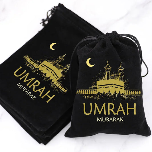 5pcs Umrah Mubarak Black Gift Bags Muslim Islamic Ramadan Kareem Eid Decoration Hajj Congratulation Keepsake Celebration Present