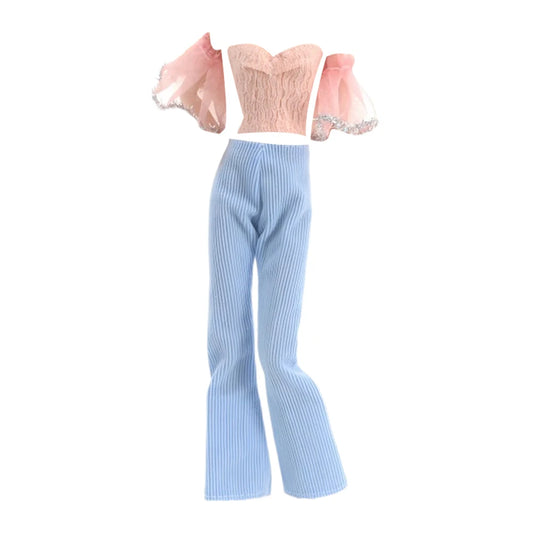 NK New Clothes for Barbie Doll Dress Fashion Pink Top+ Blue Trouseres for 1/6 Dolls Accessories Toys