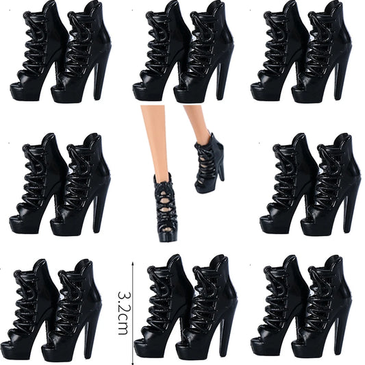 NK Official 10 Pairs Black Shoes for Barbie Doll Toys High Heeled Long Boots  Shoes 1/6 Dolls Accessories Dollhouse Furniture