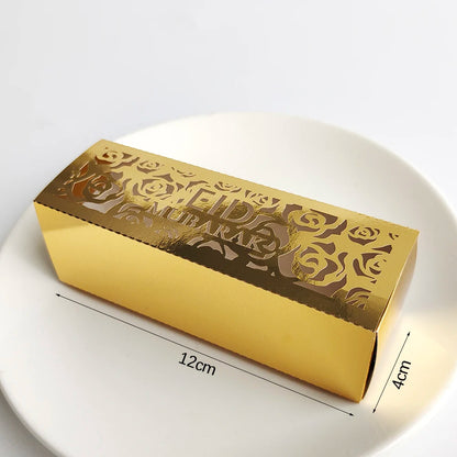 10Pcs Eid Mubarak Gift Box Ramadan Gift Packages Gold Hollow Eid Mubarak Candy Cake Box Eid Mubarak Decoration 2024 Muslim Party
