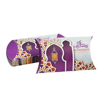 10pcs Eid Mubarak Gift Kraft Bag Box Pillow Candy Cookie Chocolate Paper Box Ramadan Kareem Decoration Party Supplies Kids Gift