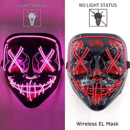 Wireless Halloween Neon LED Purge Mask Masque Masquerade Party Masks Light Grow in the Dark Horror Mask Glowing Masker
