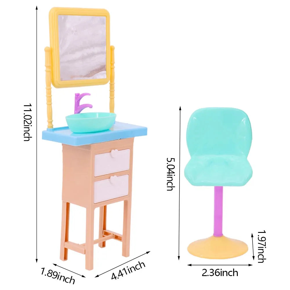 Barbies Doll House Furniture Bed Table Chair Plastics Cleaning Tools for 11.8inch Barbies Accessories Mini Furniture Model Gifts