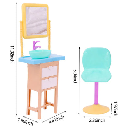 Barbies Doll House Furniture Bed Table Chair Plastics Cleaning Tools for 11.8inch Barbies Accessories Mini Furniture Model Gifts