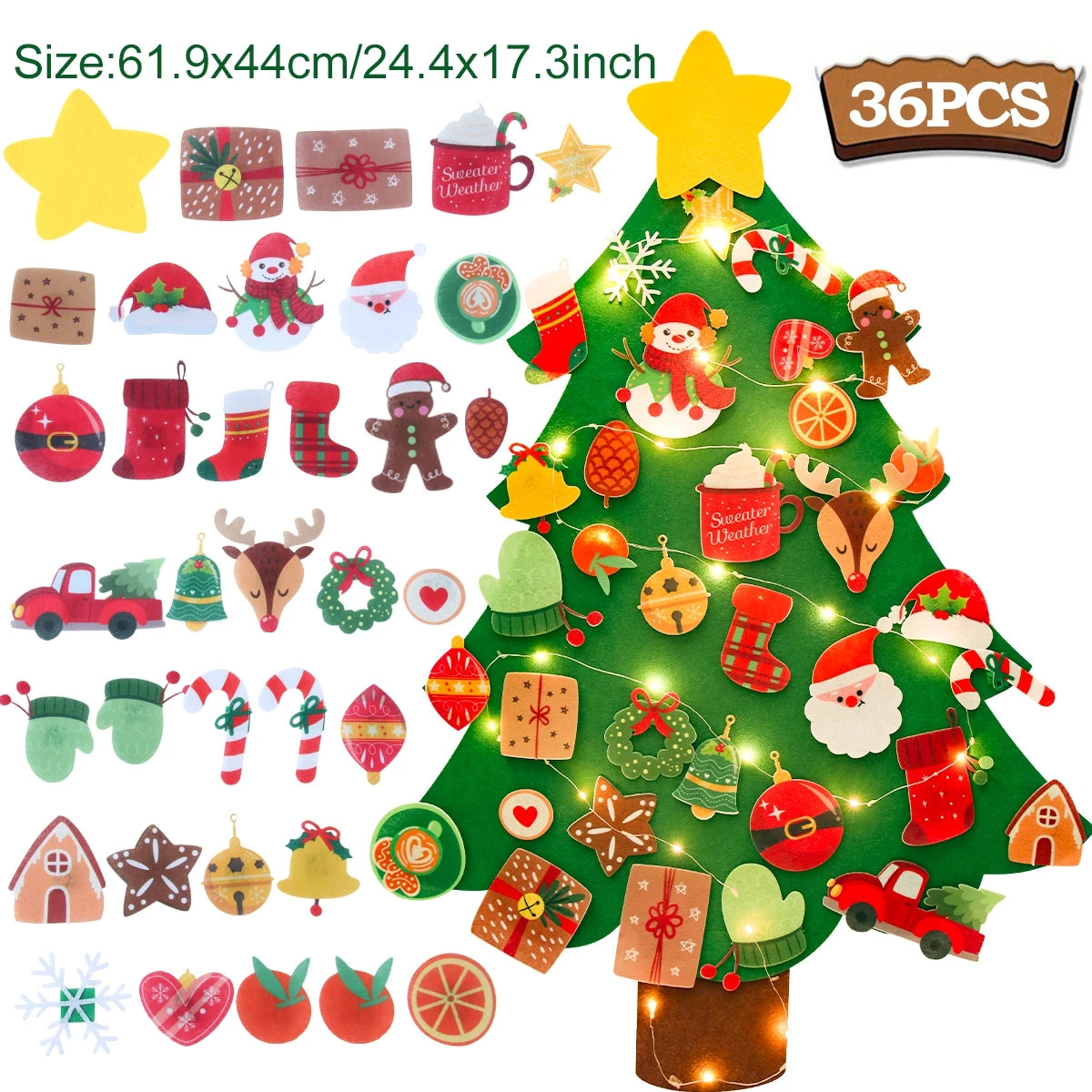 Kids DIY Felt Christmas Tree Merry Christmas Decorations for Home 2023 Christmas Ornaments Navidad 2024 New Year Gifts Xmas Tree