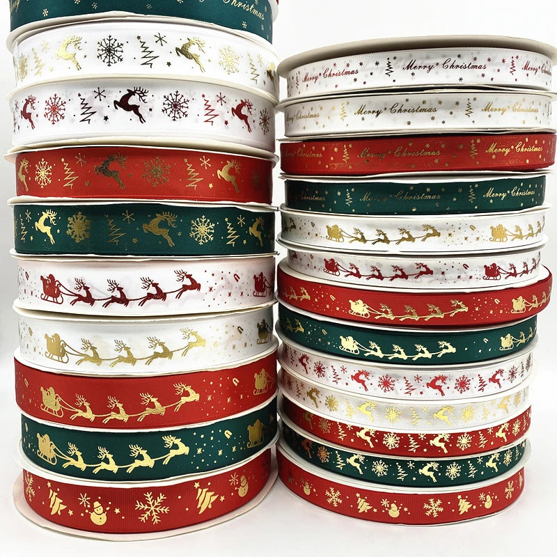 5yards 10mm 15mm 25mm Christmas Ribbon Printed Christmas Polyester Ribbon for Handmade Design Christmas Decoration Gift Packing