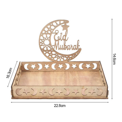 Wooden Eid Mubarak Food Tray Ramadan Decoration for Home Cake Display Islam Muslim Party Supplies 2024 Ramadan Kareem Eid Gifts