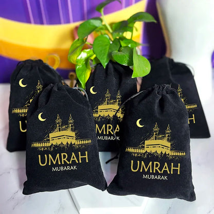 5pcs Umrah Mubarak Black Gift Bags Muslim Islamic Ramadan Kareem Eid Decoration Hajj Congratulation Keepsake Celebration Present