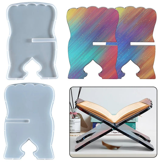 Book Stand Silicone Mold Carved Eid Resin Quran Folding Book Stand Holder Muslim Prayer Book Organizer Bookshelf