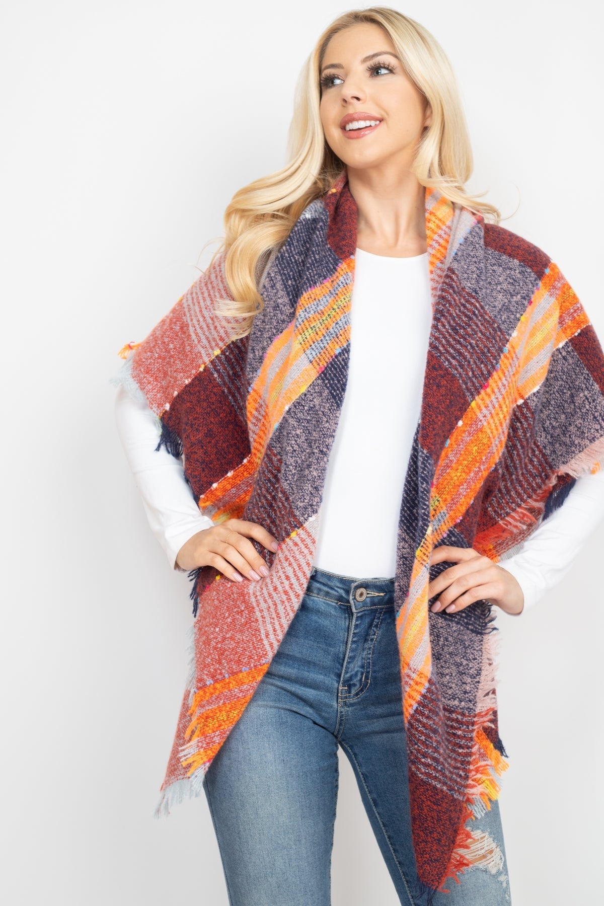 Multi Color Blanket Fringed Scarf