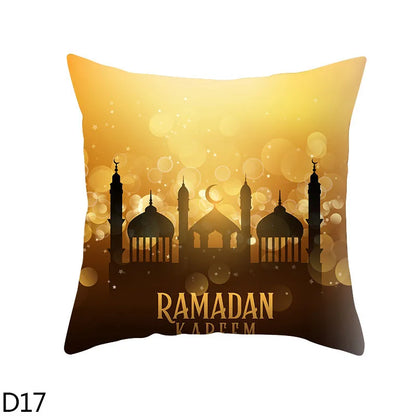 45cm Eid Mubarak Cushion Cover Golden Ramadan Pattern Home Decorative Pillowcase Islamic Muslim Party Favors Eid Party Supplies