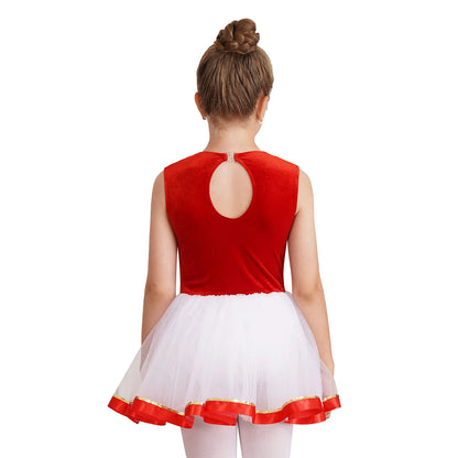 Girls Christmas Dance Dress Sleeveless Ballet Skating Gymnastics Leotard Tutu Xmas Carnival Party Cosplay Performance Costume