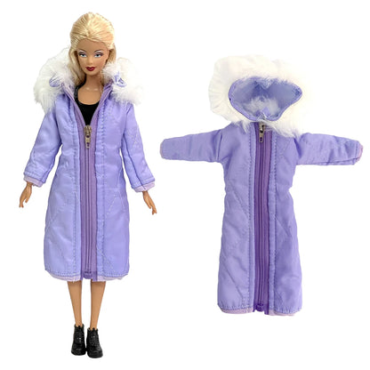 1 Pcs Fashion Hoodie Dress  for Barbie Doll Clothes Winter Jacket  Parka Coat Outfit for 1/6 BJD Doll Accessories JJ