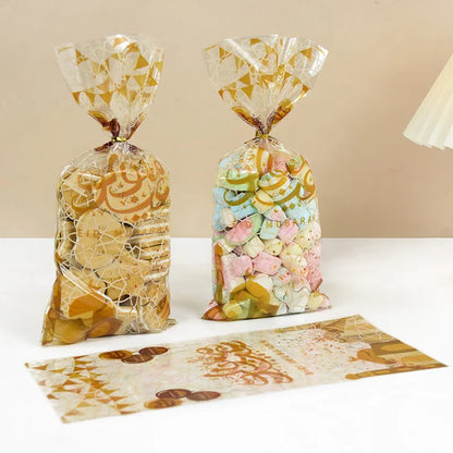 50pcs Eid Mubarak Candy Gift Bag Ramadan Kareem Decor 2024 Eid Gift Cookie Packaging Plastic Bag for Islamic Muslim Party Supply