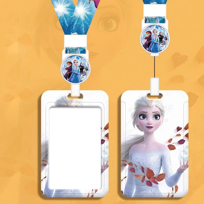 Disney Frozen Access Card Holder Lanyard Student ID Campus Bus Card Cover Elsa Anna Girls Elastic Rope Badge Reel Work Card Case