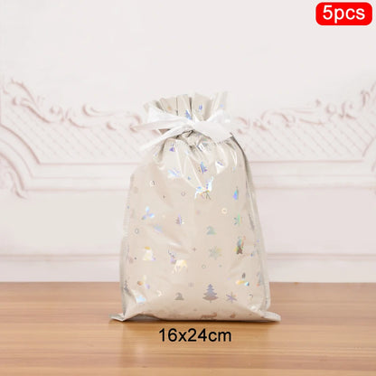 3/5Pcs Merry Christmas Drawstring Gift Bag New Year 2025 Large Candy Cookie Packaging Bag 2024 Navidad Christmas Home Decoration