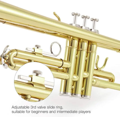Aisiweier Gold Trumpet Brass ATR-380 Standard Bb Trumpet Set for Student Beginner With Hard Case,Gloves, 7 C Mouthpiece,