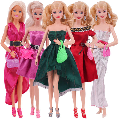 5Pcs Set of Barbies Doll Toy Clothes Accessories Barbies Clothes for Barbie Doll&1/6 BJD Blythe Shoes Mini Dress Bags Toy