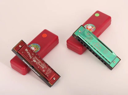 Conjurer 10 Hole Bules Harmonica 2pcs Set Red and Green for Kids Friends Festival Christmas Gift