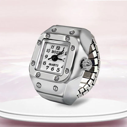 Steel Fun Vintage Punk Quartz Finger Pocket Watch Ring for Women Men Goth Clock Rings Digital Watch Elastic Stretchy Rings Gifts