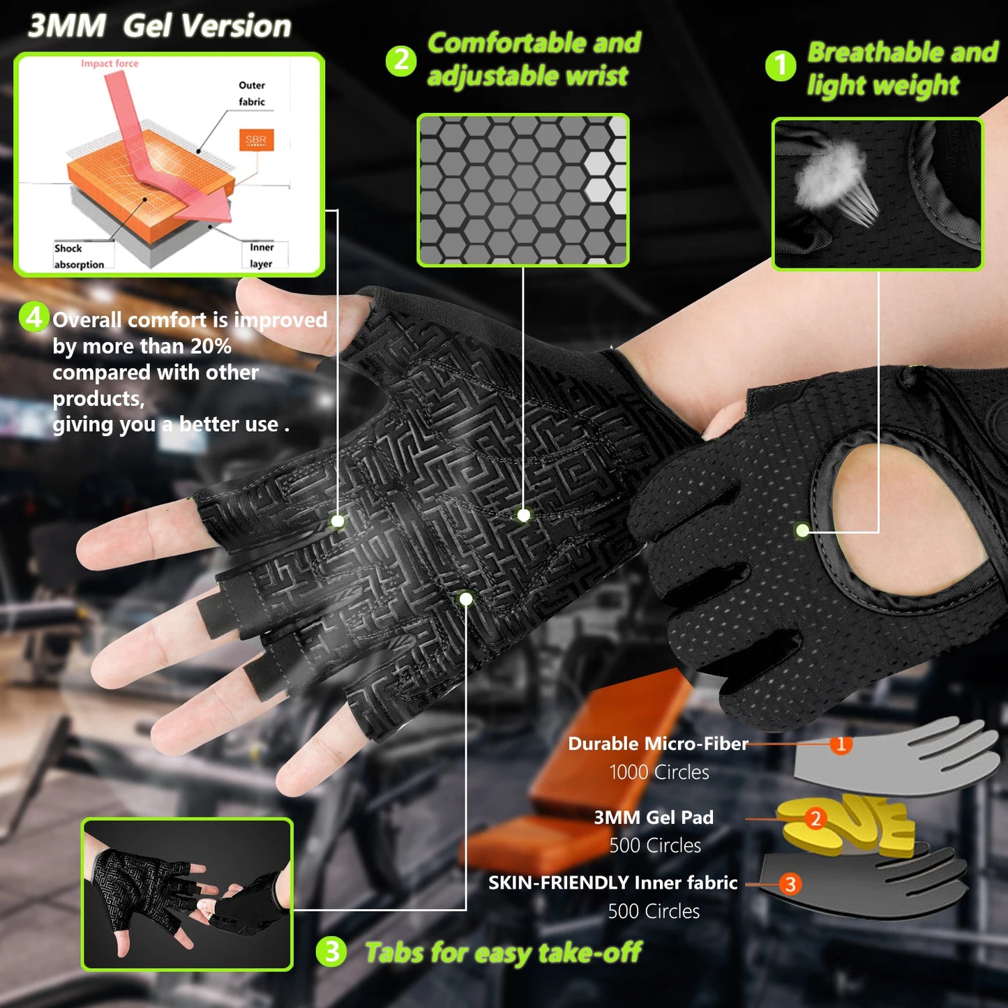 MOREOK Gym Gloves Beathable Full Palm Protect Fitness Training Workout Gloves Anti-Slip Weight Lifting Gloves Exercise Glove Men