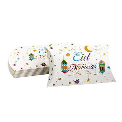 10pcs Eid Mubarak Gift Kraft Bag Box Pillow Candy Cookie Chocolate Paper Box Ramadan Kareem Decoration Party Supplies Kids Gift
