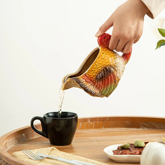 2024 Novel Turkey Relief Shape Ceramic Pitcher Kettle Tea Jar Tableware Dinner Plate Kitchen Utensils