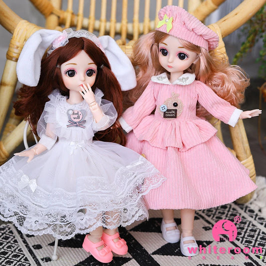 New 30cm BJD Doll Toy for Girls Children Retro Classic Wedding Dress Lolita Noble Rabbit Girl Holiday Birthday Gift Long Hair