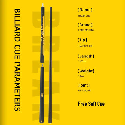 2 in 1 Little Monster 58" Black Evil Carbon Energy Break Punch Kick-Off Jump Billiard Pool Cue Stick 12.9mm