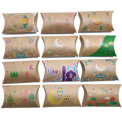 10pcs Eid Mubarak Gift Kraft Bag Box Pillow Candy Cookie Chocolate Paper Box Ramadan Kareem Decoration Party Supplies Kids Gift
