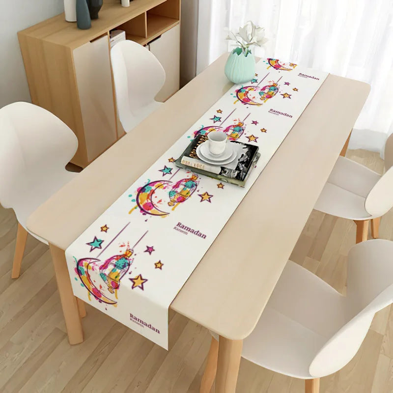 EID Mubarak Table Runner Ramadan Decorations 2024 for Home Tablecloth Ramadan Kareem Eid Al Adha Islamic Muslim Party Decoration