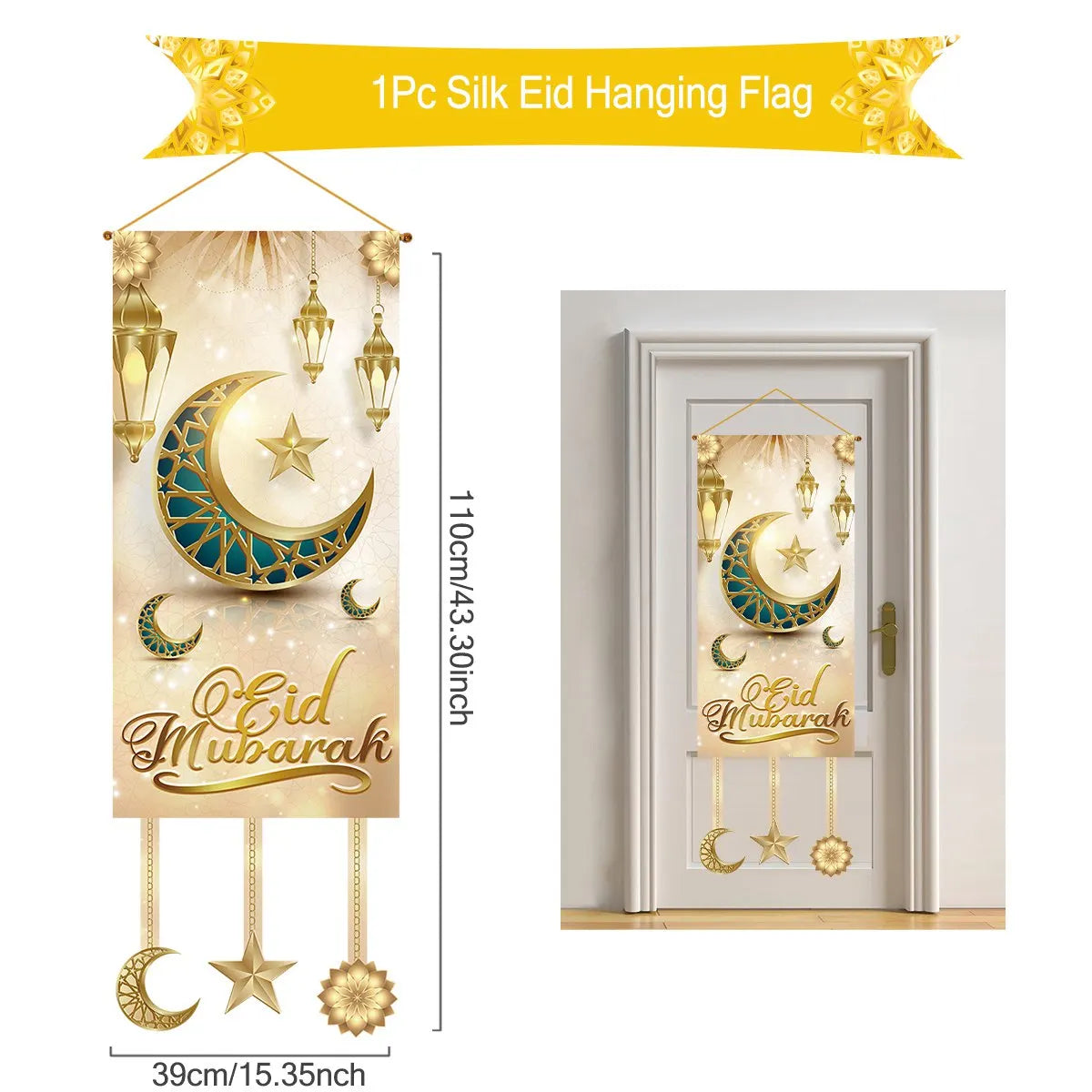 Eid Mubarak Decoration 2024 Hanging Flag Ramadan for Home Door Islamic Muslim Party Decor Ramadan Kareem Banner Eid Al-Fitr Gift