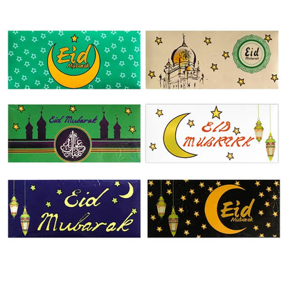 6Pcs/Set Eid Mubarak Cash Envelopes Money Cards Paper Bag 2024 Ramadan Mubarak Decoration Islamic Muslim Eid Al-Fitr Gift Favors