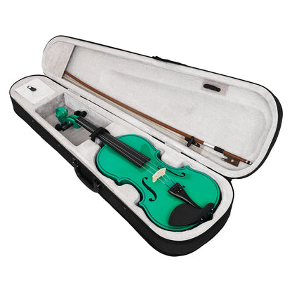 4/4 Full Size Solid Wood Acoustic Violin for Violin Beginner With Case and Bow, Green / Purple Color Fiddle