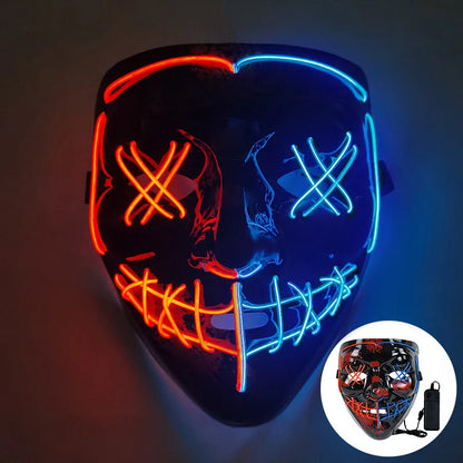 1P Scary Halloween Colplay Light Up Purge Mask Halloween Masquerade Party LED Face Masks for Kids Men Women Mask Glowing in Dark