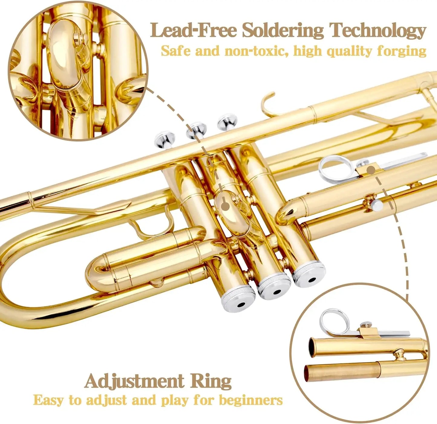 SLADE Bb Trumpet Brass Instrument Standard Brass Trumpet Set for Students Beginners Professional Trumpet Gold Silver With Box