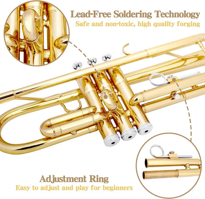 SLADE Bb Trumpet Brass Instrument Standard Brass Trumpet Set for Students Beginners Professional Trumpet Gold Silver With Box