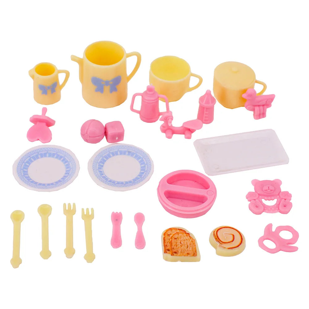 Barbies Doll House Furniture Bed Table Chair Plastics Cleaning Tools for 11.8inch Barbies Accessories Mini Furniture Model Gifts