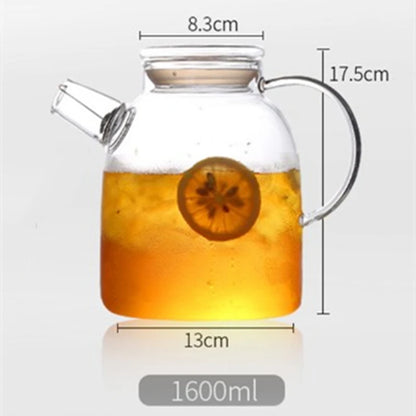 1/1.6/1.8l Transparent Borosilicate Glass Teapot Heat-Resistant Large Clear Tea Pot Flower Tea Set Puer Kettle Office Home Tool
