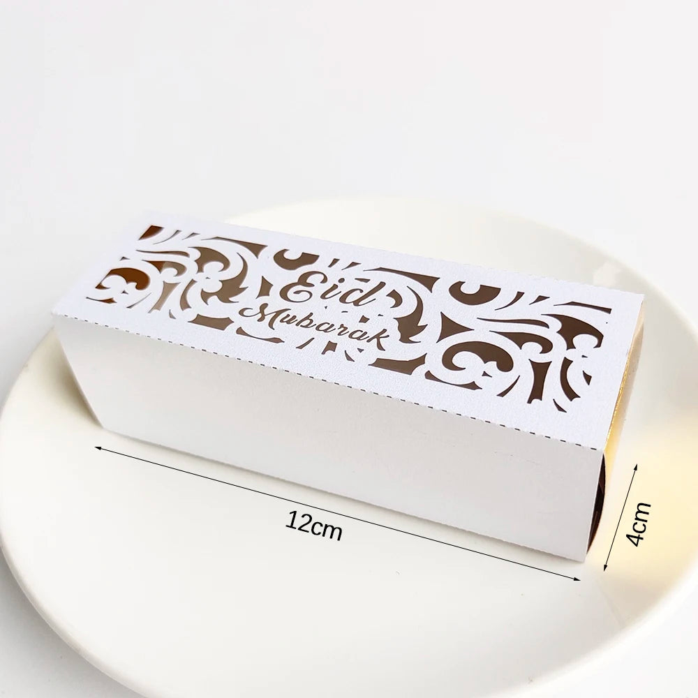 10Pcs Eid Mubarak Gift Box Ramadan Gift Packages Gold Hollow Eid Mubarak Candy Cake Box Eid Mubarak Decoration 2024 Muslim Party