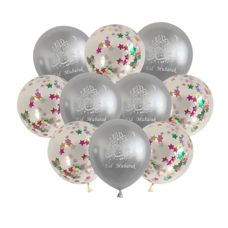 10pcs Eid Mubarak Metal Latex Balloon Ramadan Kareem Decoration Air Globos Ramadan Mubarak Muslim Islamic Festival Party Decor