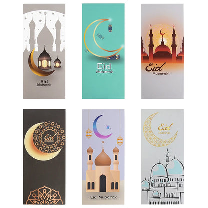 6Pcs Eid Mubarak Envelopes Eid Al-Fitr Gifts Card Cash Money Red Packet Ramadan Decoration for Home Muslim Islamic Party Decor