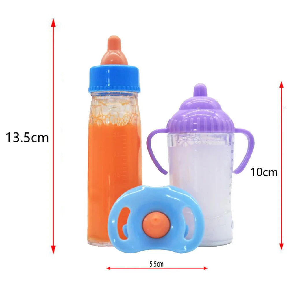 Large Size Baby Doll Feeding Bottle Set Baby Care Toy Stroller 2pcs Milk and Juice Bottles With Toy Pacifier for Baby Dolls