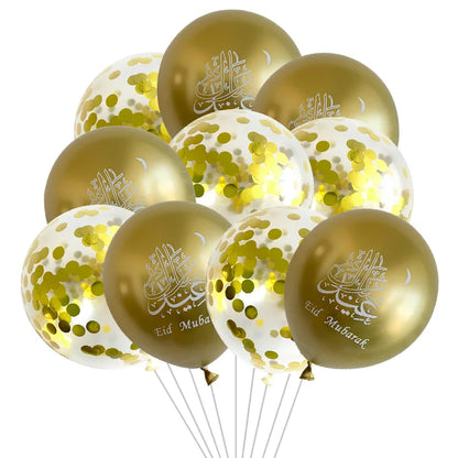 10pcs Eid Mubarak Metal Latex Balloon Ramadan Kareem Decoration Air Globos Ramadan Mubarak Muslim Islamic Festival Party Decor