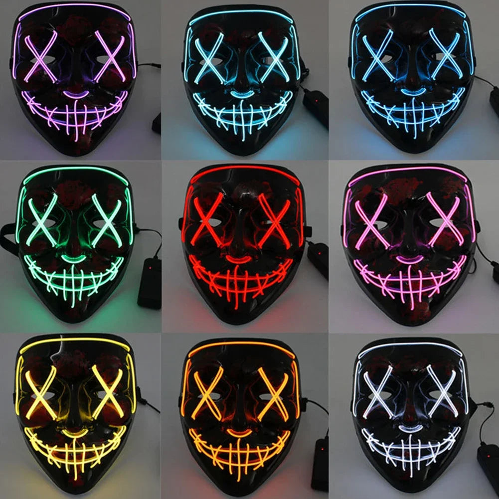 Wireless Halloween Neon LED Purge Mask Masque Masquerade Party Masks Light Grow in the Dark Horror Mask Glowing Masker